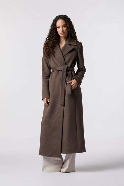 Cappotto lungo con cintura in misto lana