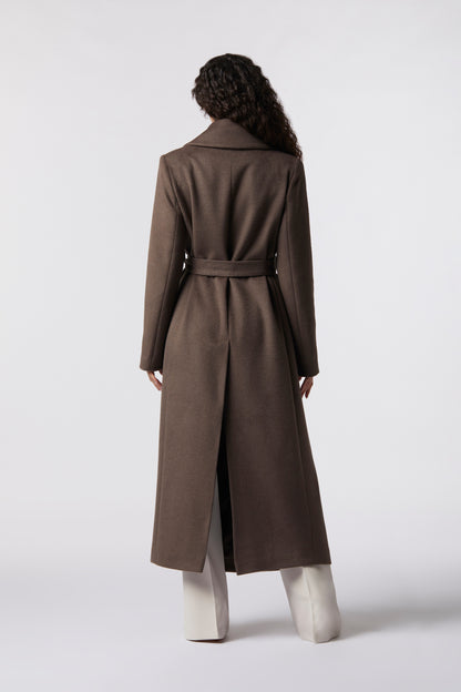 Cappotto lungo con cintura in misto lana