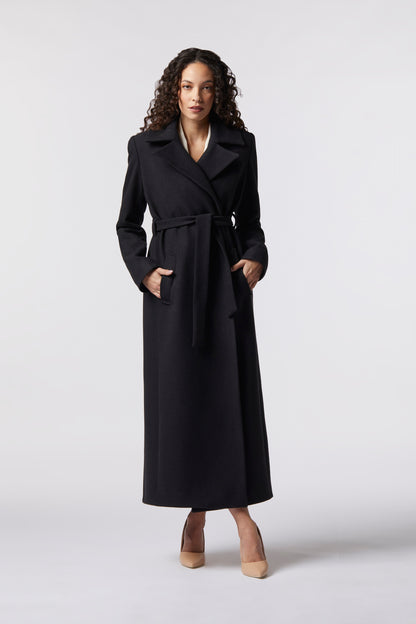 Cappotto lungo con cintura in misto lana