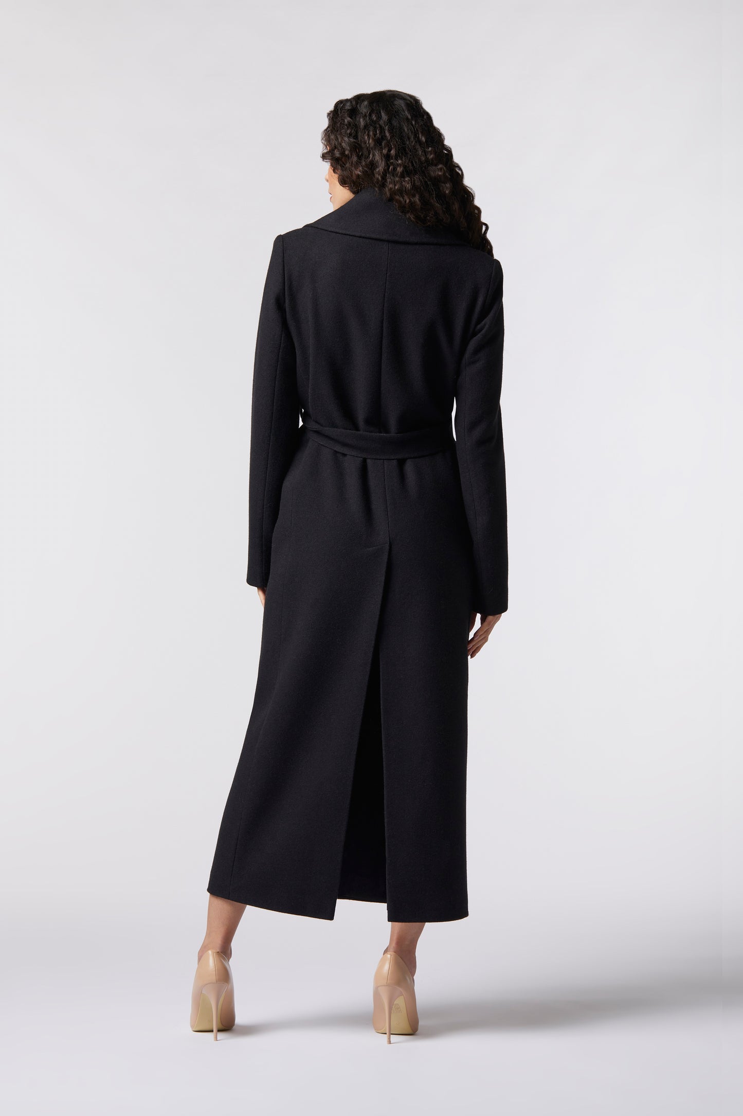 Cappotto lungo con cintura in misto lana