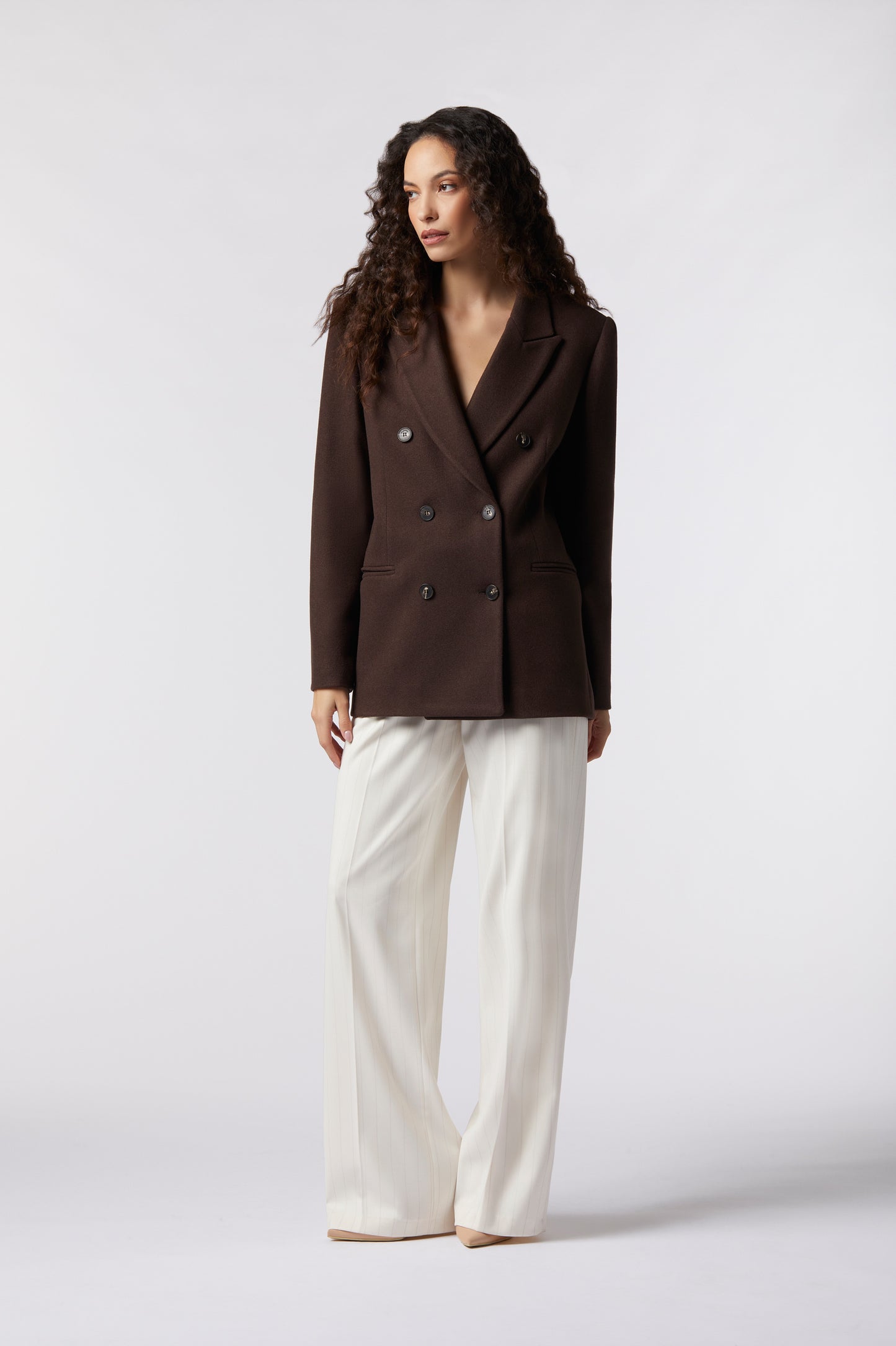 Cappotto corto doppiopetto in misto lana