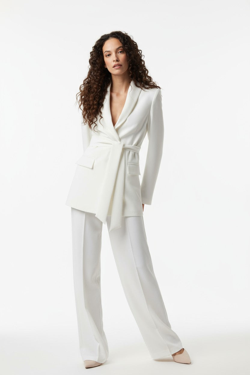 SS 26 / Tailleur Giacca con cintura e Pantalone palazzo – Tessuto Stretch