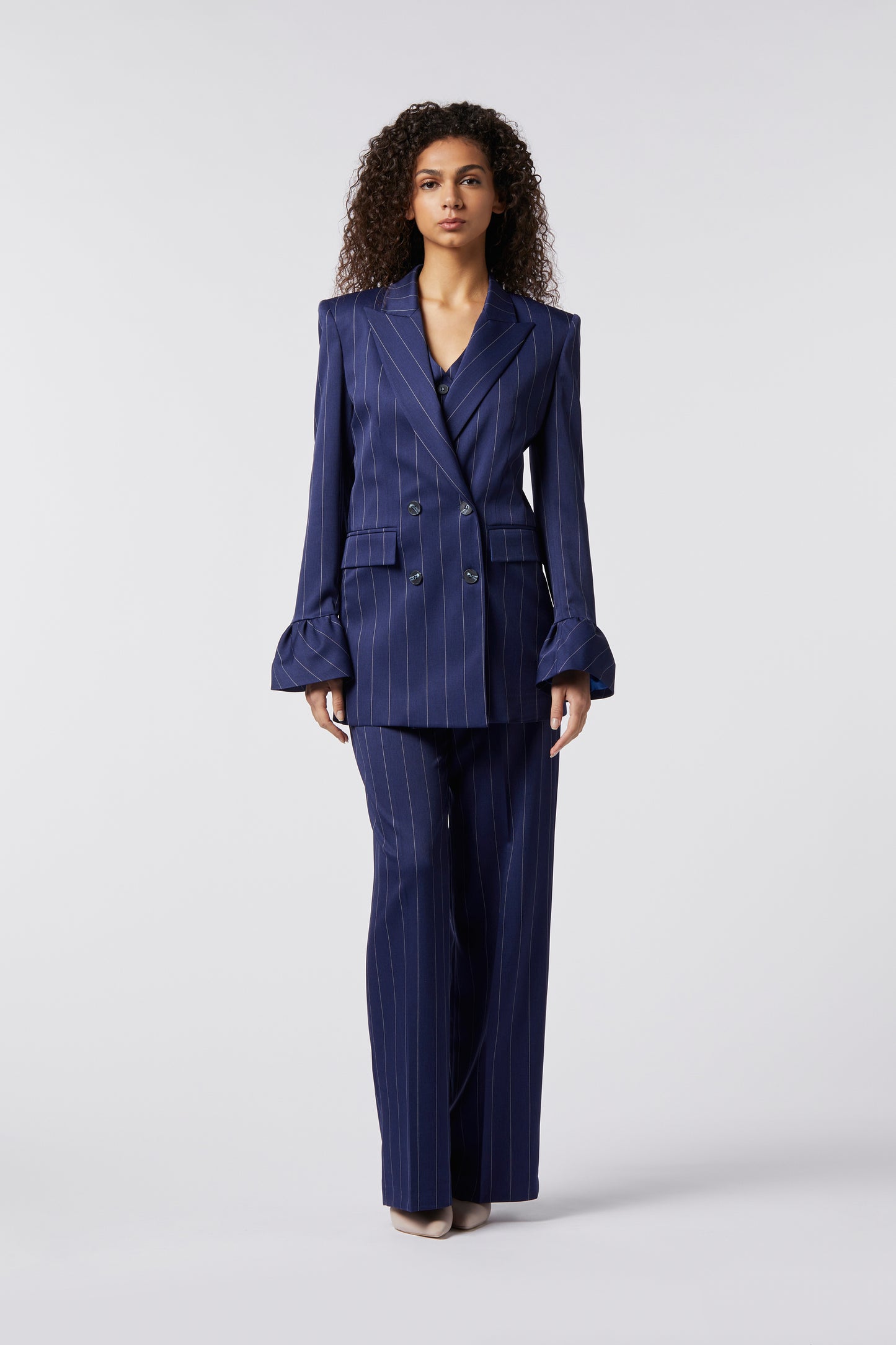 Tailleur dettaglio Manica e Pantalone Palazzo - Gessato