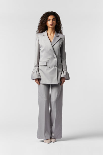 Tailleur dettaglio Manica e Pantalone Palazzo - Gessato