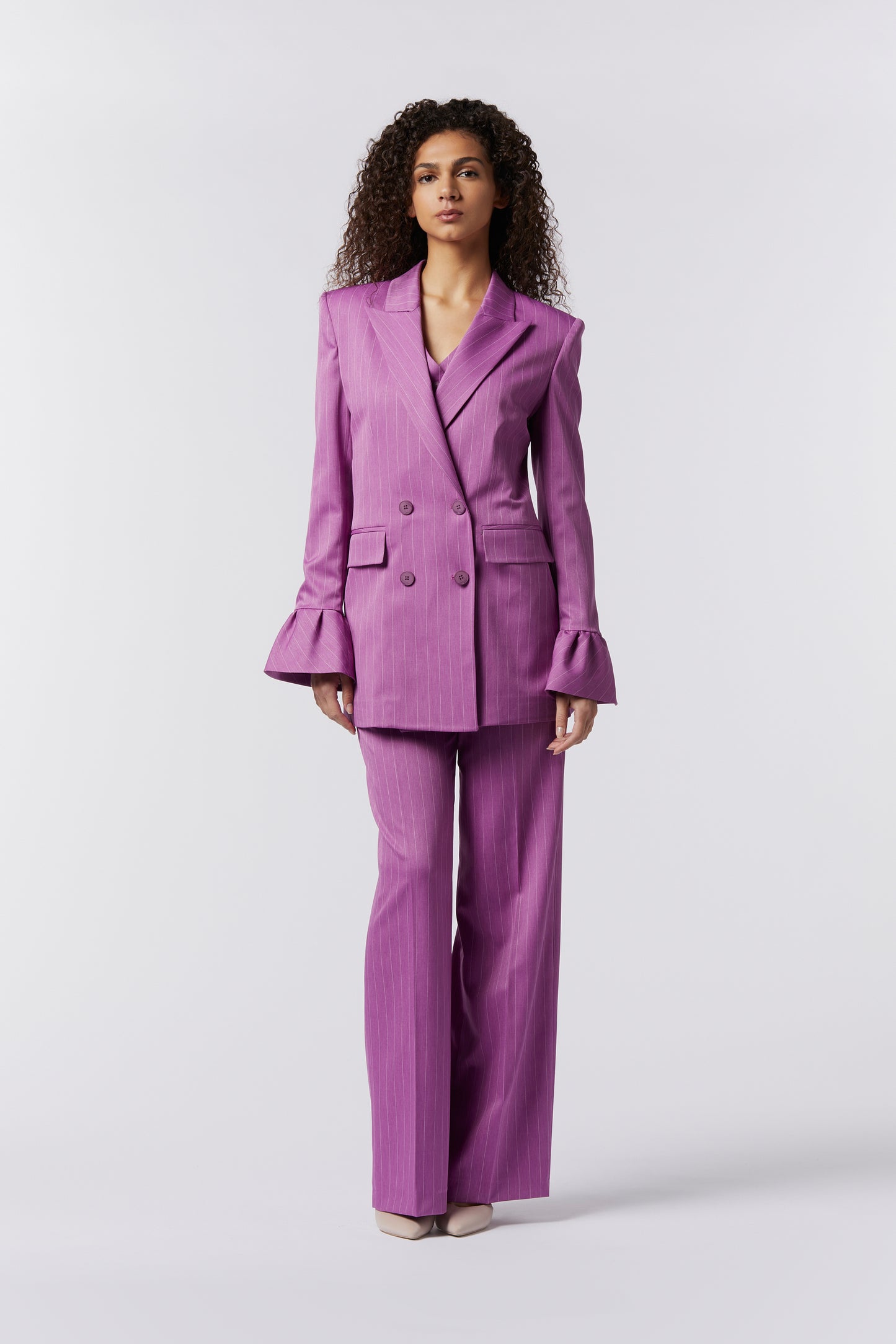 Tailleur dettaglio Manica e Pantalone Palazzo - Gessato
