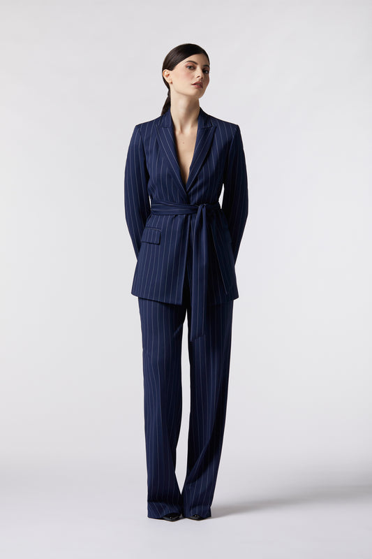 Tailleur Giacca con cintura e Pantalone palazzo – Gessato
