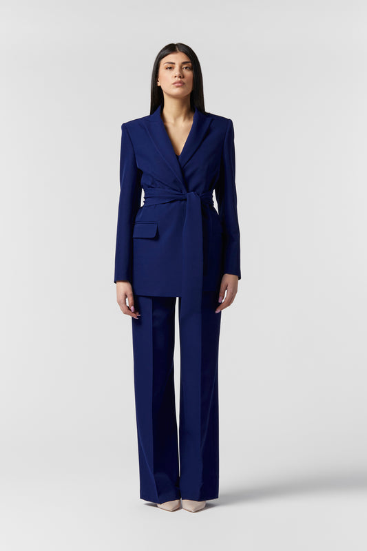 Tailleur Giacca con Cintura e Pantalone palazzo - Tessuto Stretch