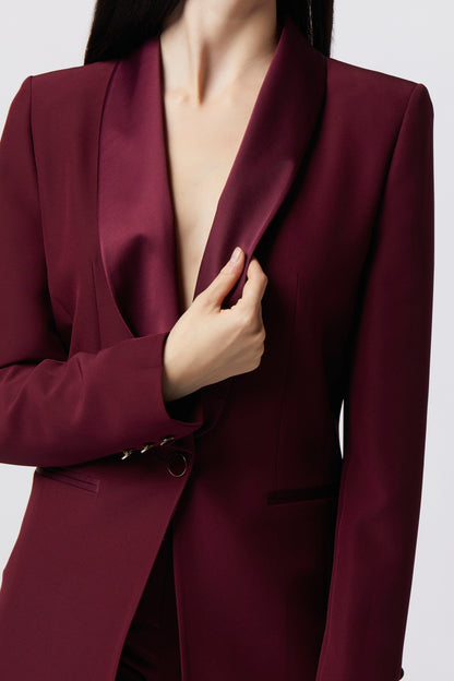 Tailleur Giacca monopetto rever raso e Pantalone palazzo – Tessuto Stretch