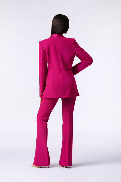 SS26 / Tailleur Giacca monopetto rever raso e Pantalone a zampa – Tessuto Stretch