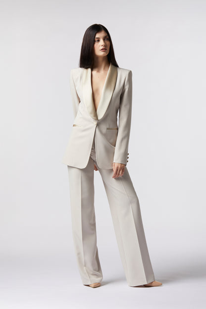 Tailleur Giacca monopetto rever raso e Pantalone palazzo – Tessuto Stretch