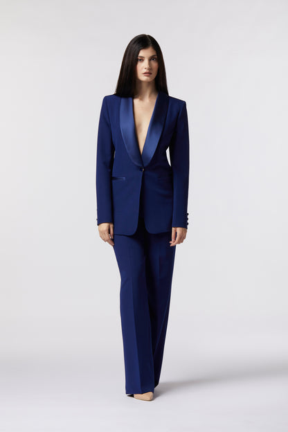 Tailleur Giacca monopetto rever raso e Pantalone palazzo – Tessuto Stretch