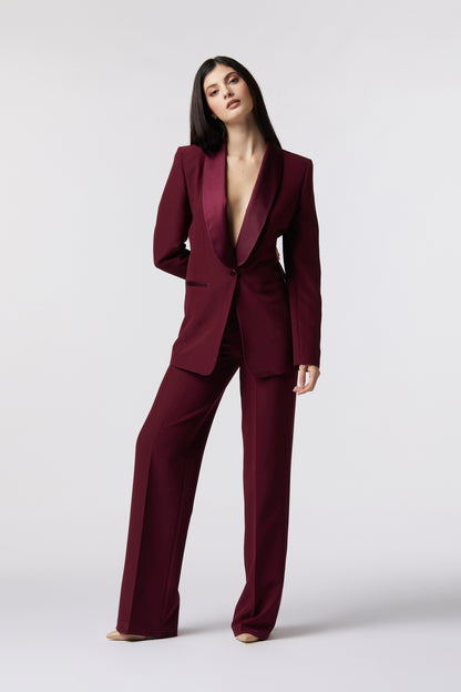 Tailleur Giacca monopetto rever raso e Pantalone palazzo – Tessuto Stretch