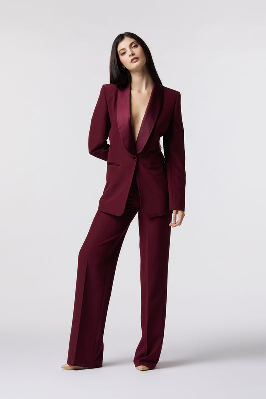 Tailleur Giacca monopetto rever raso e Pantalone palazzo – Tessuto Stretch