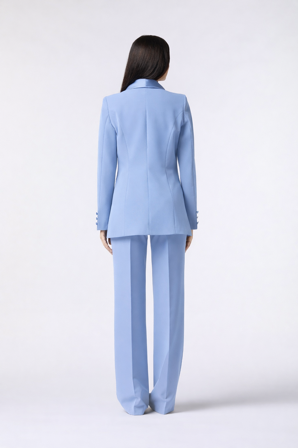 SS26 / Tailleur Giacca monopetto rever raso e Pantalone palazzo – Tessuto Stretch