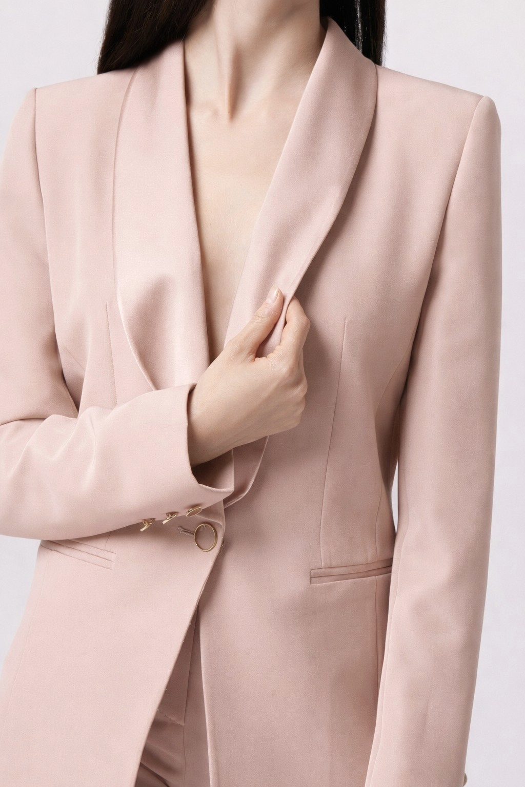 SS26 / Tailleur Giacca monopetto rever raso e Pantalone palazzo – Tessuto Stretch