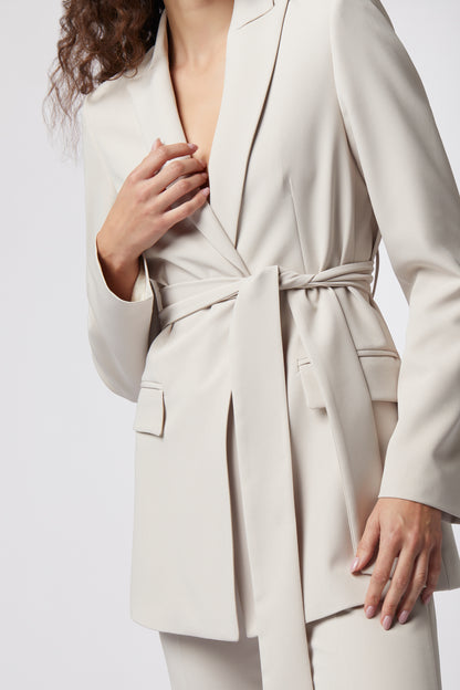 Tailleur Giacca con cintura e Pantalone palazzo – Tessuto Stretch