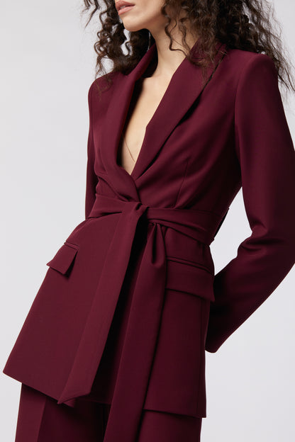 Tailleur Giacca con cintura e Pantalone palazzo – Tessuto Stretch