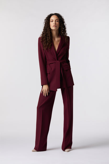 Tailleur Giacca con cintura e Pantalone palazzo – Tessuto Stretch
