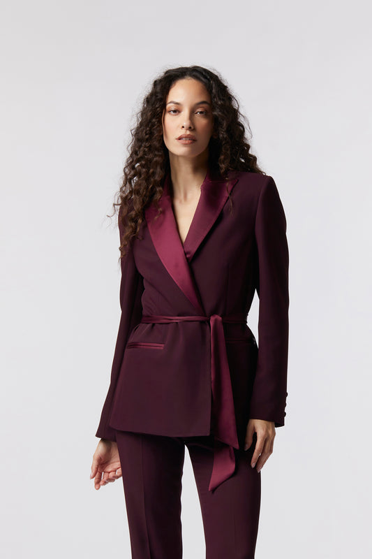 Giacca con cintura e rever raso – Tessuto Kady