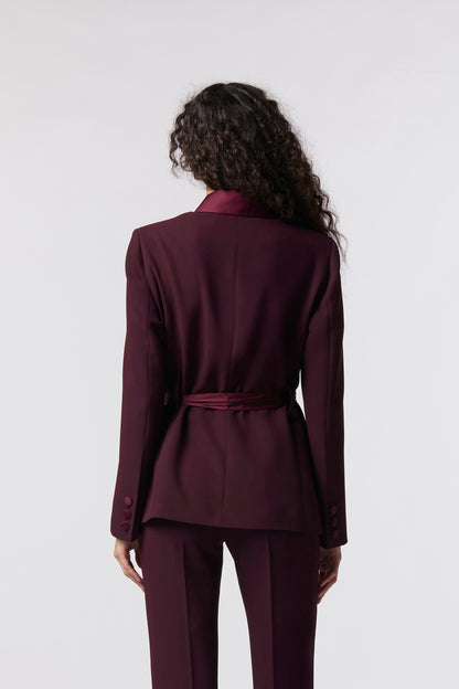 Giacca con cintura e rever raso – Tessuto Kady