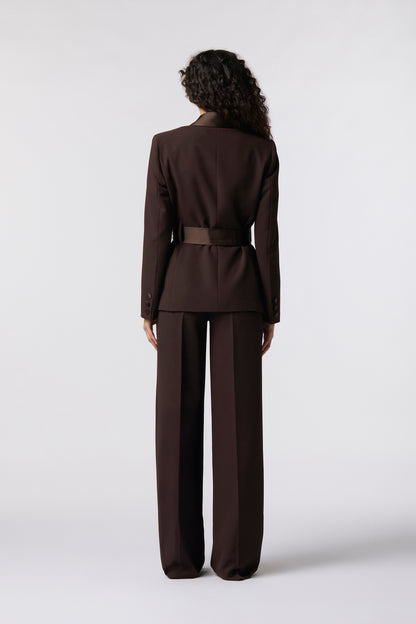 Tailleur Giacca con cintura in raso e Pantalone palazzo – Tessuto Kady