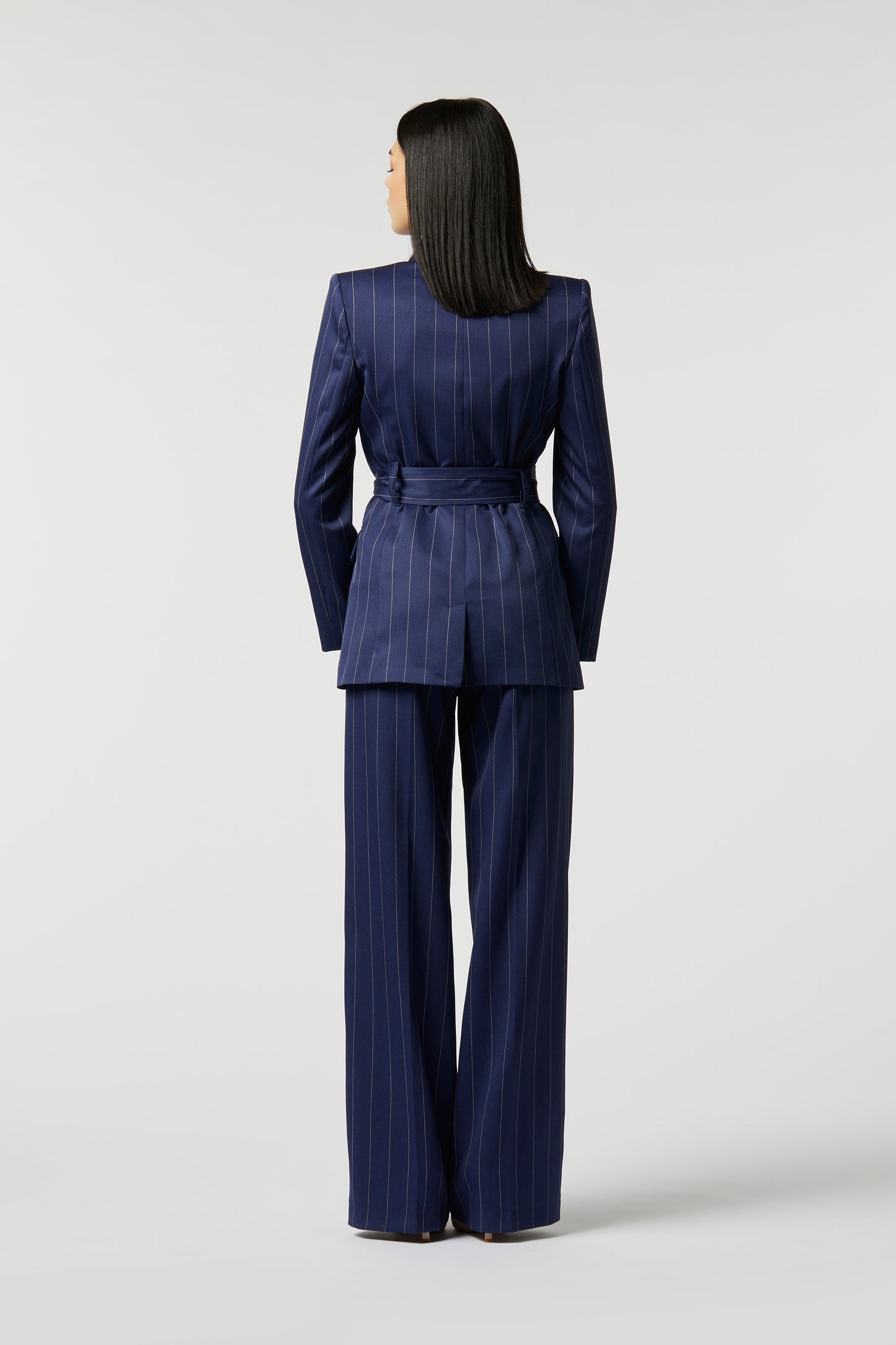 Tailleur Giacca con Cintura e Pantalona Palazzo - Gessato