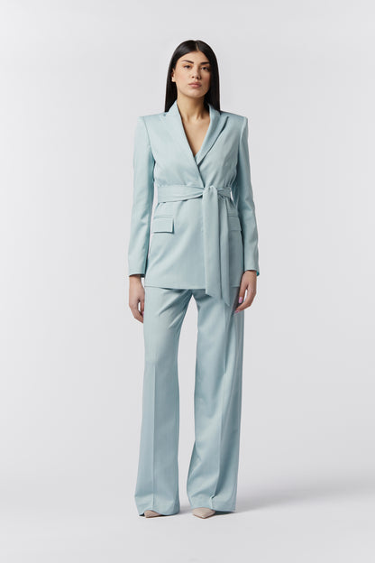 Tailleur Giacca con Cintura e Pantalona Palazzo - Gessato