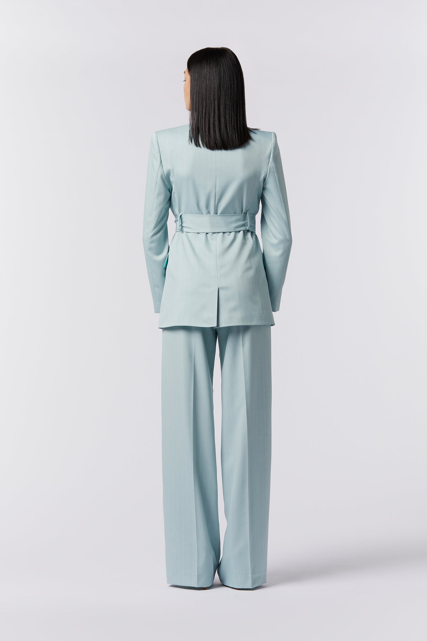 Tailleur Giacca con Cintura e Pantalona Palazzo - Gessato