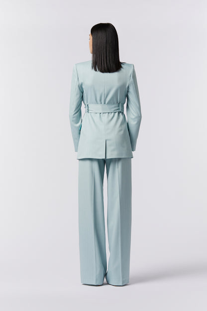Tailleur Giacca con Cintura e Pantalona Palazzo - Gessato
