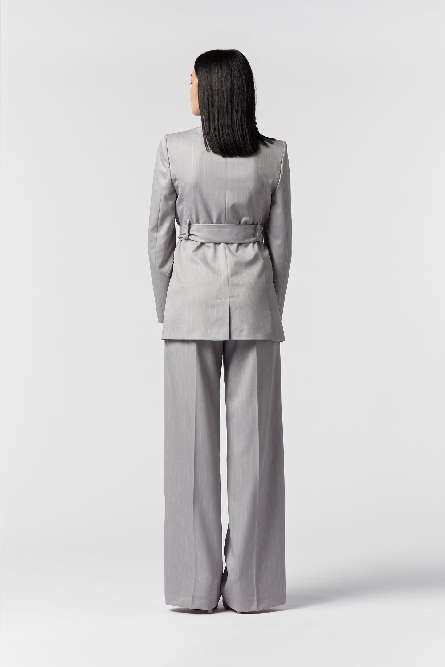 Tailleur Giacca con Cintura e Pantalona Palazzo - Gessato