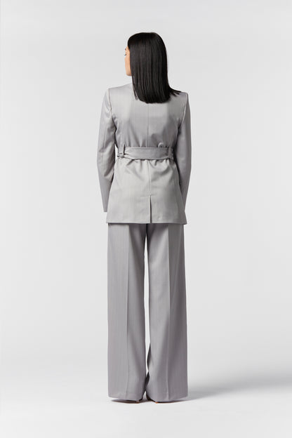 Tailleur Giacca con Cintura e Pantalona Palazzo - Gessato
