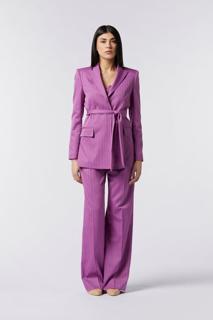 Tailleur Giacca con Cintura e Pantalona Palazzo - Gessato