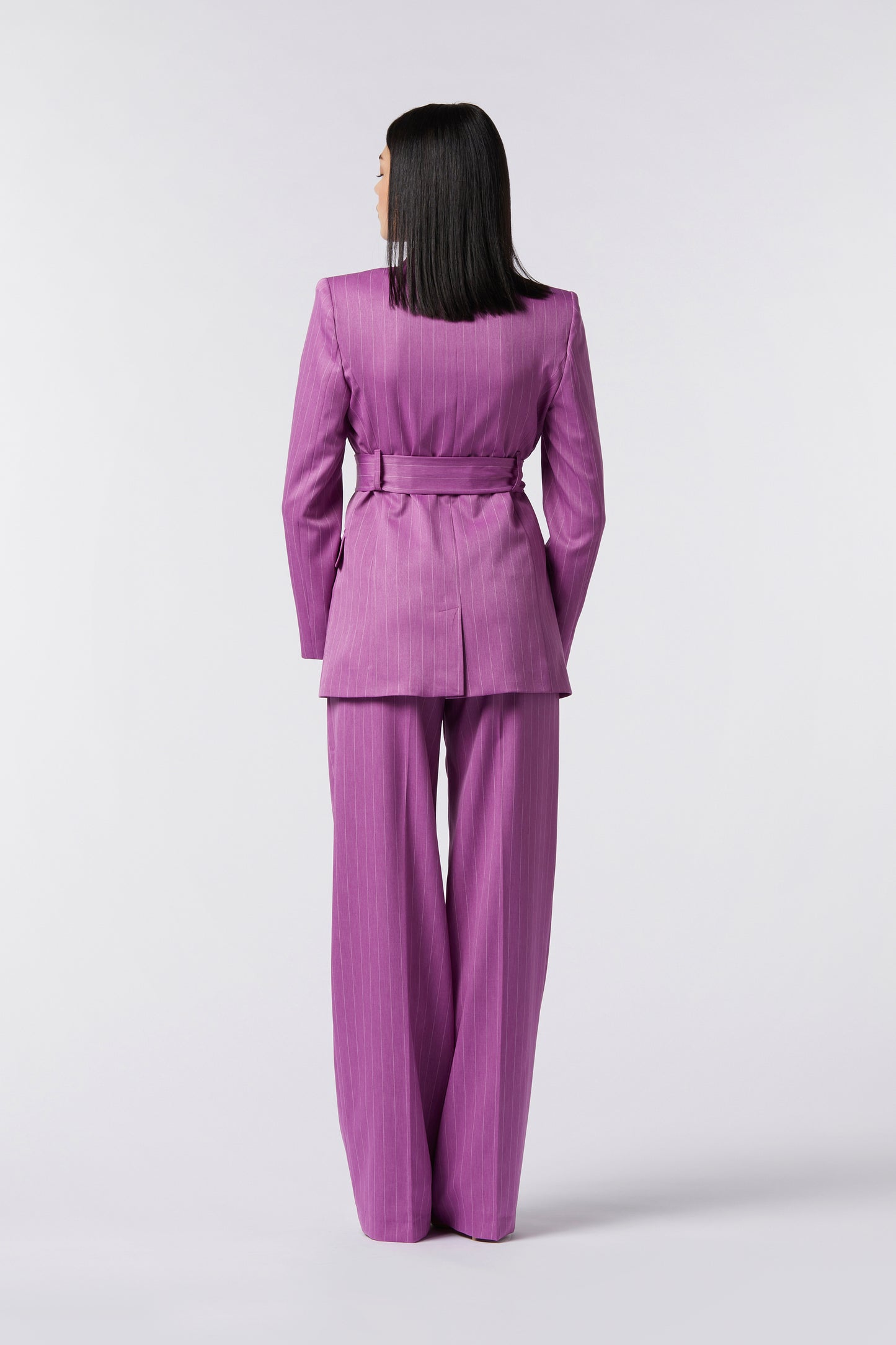 Tailleur Giacca con Cintura e Pantalona Palazzo - Gessato