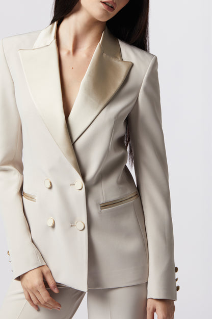 Tailleur Giacca doppiopetto rever raso e Pantalone palazzo – Tessuto Stretch