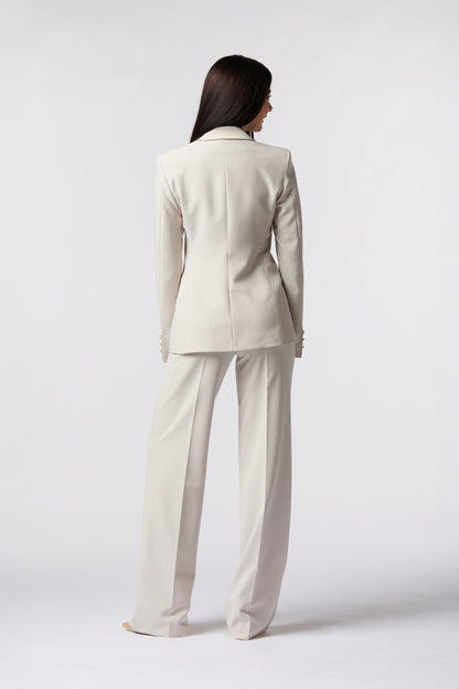 Tailleur Giacca doppiopetto rever raso e Pantalone palazzo – Tessuto Stretch