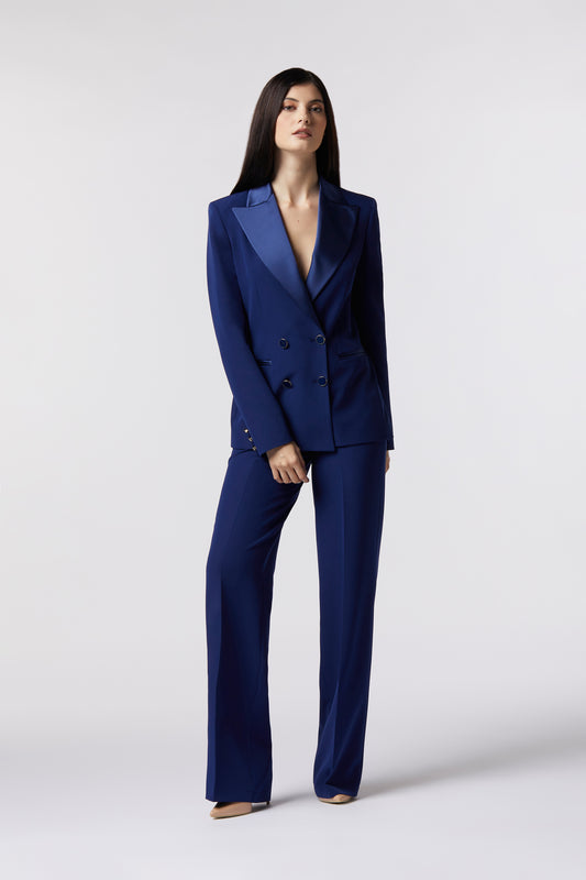Tailleur Giacca doppiopetto rever raso e Pantalone palazzo – Tessuto Stretch