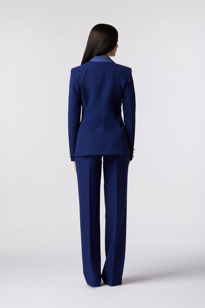 Tailleur Giacca doppiopetto rever raso e Pantalone palazzo – Tessuto Stretch