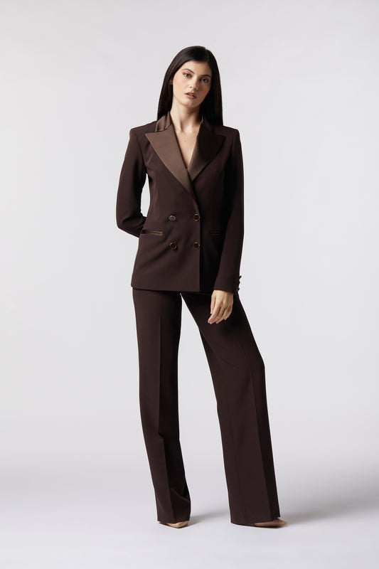 Tailleur Giacca doppiopetto rever raso e Pantalone palazzo – Tessuto Stretch