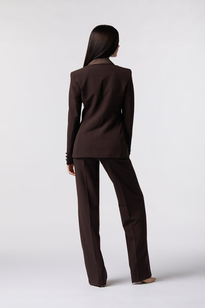 Tailleur Giacca doppiopetto rever raso e Pantalone palazzo – Tessuto Stretch