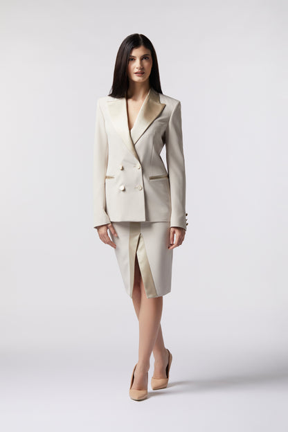 Tailleur Giacca doppiopetto rever raso e Gonna  – Tessuto Stretch