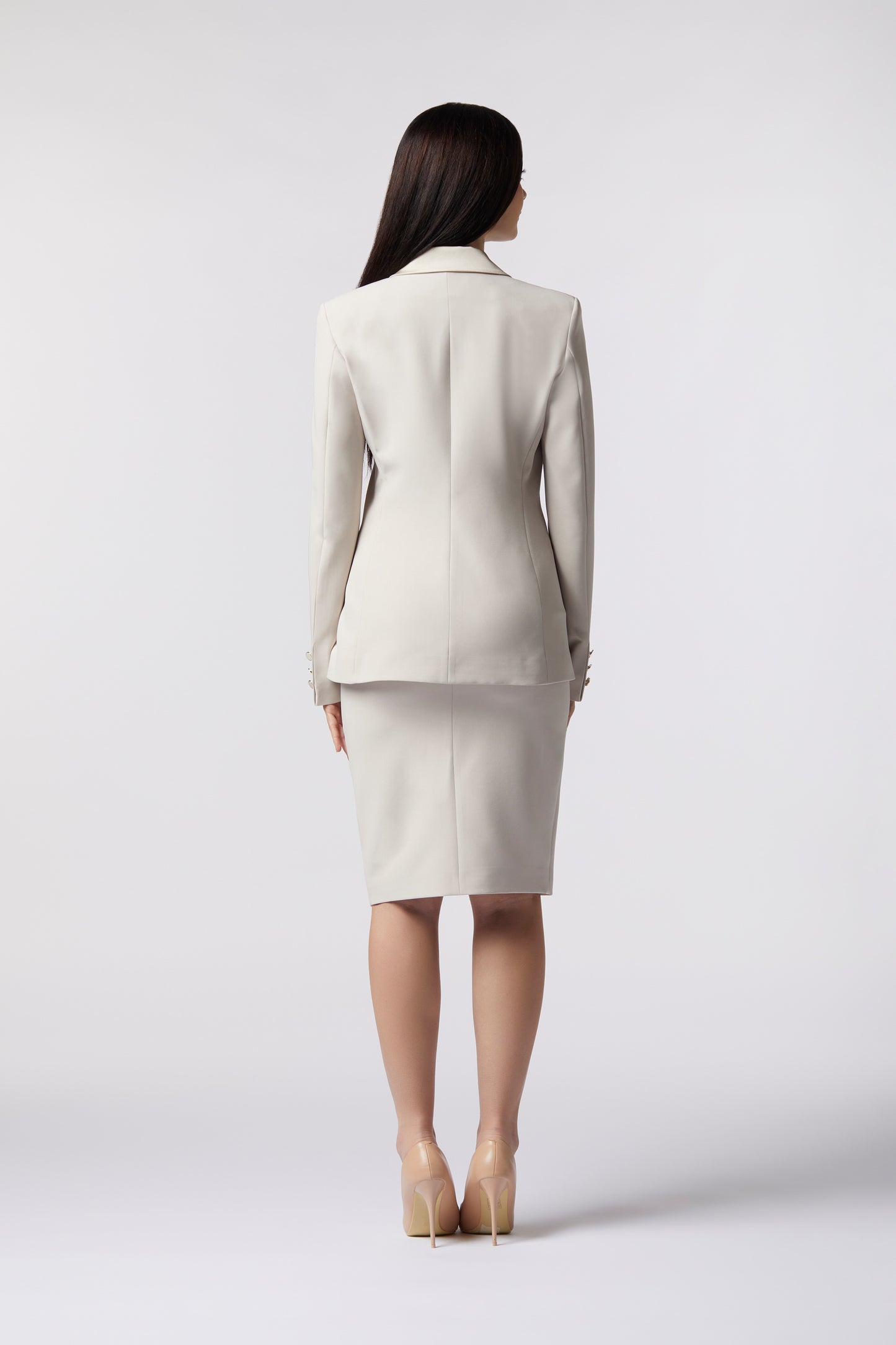 Tailleur Giacca doppiopetto rever raso e Gonna  – Tessuto Stretch