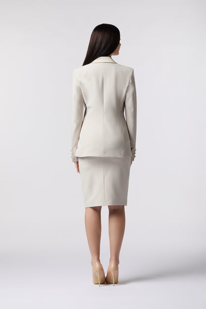 Tailleur Giacca doppiopetto rever raso e Gonna  – Tessuto Stretch