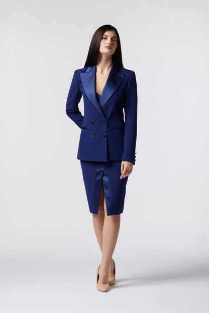 Tailleur Giacca doppiopetto rever raso e Gonna  – Tessuto Stretch
