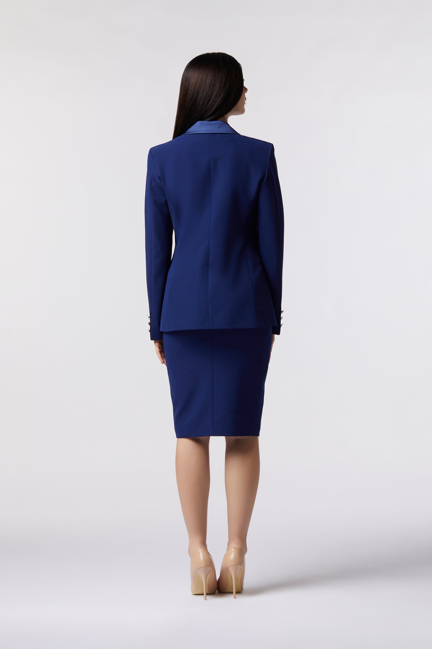 Tailleur Giacca doppiopetto rever raso e Gonna  – Tessuto Stretch