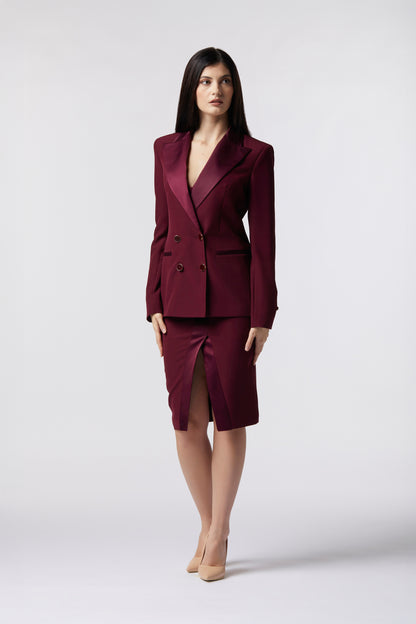 Tailleur Giacca doppiopetto rever raso e Gonna  – Tessuto Stretch