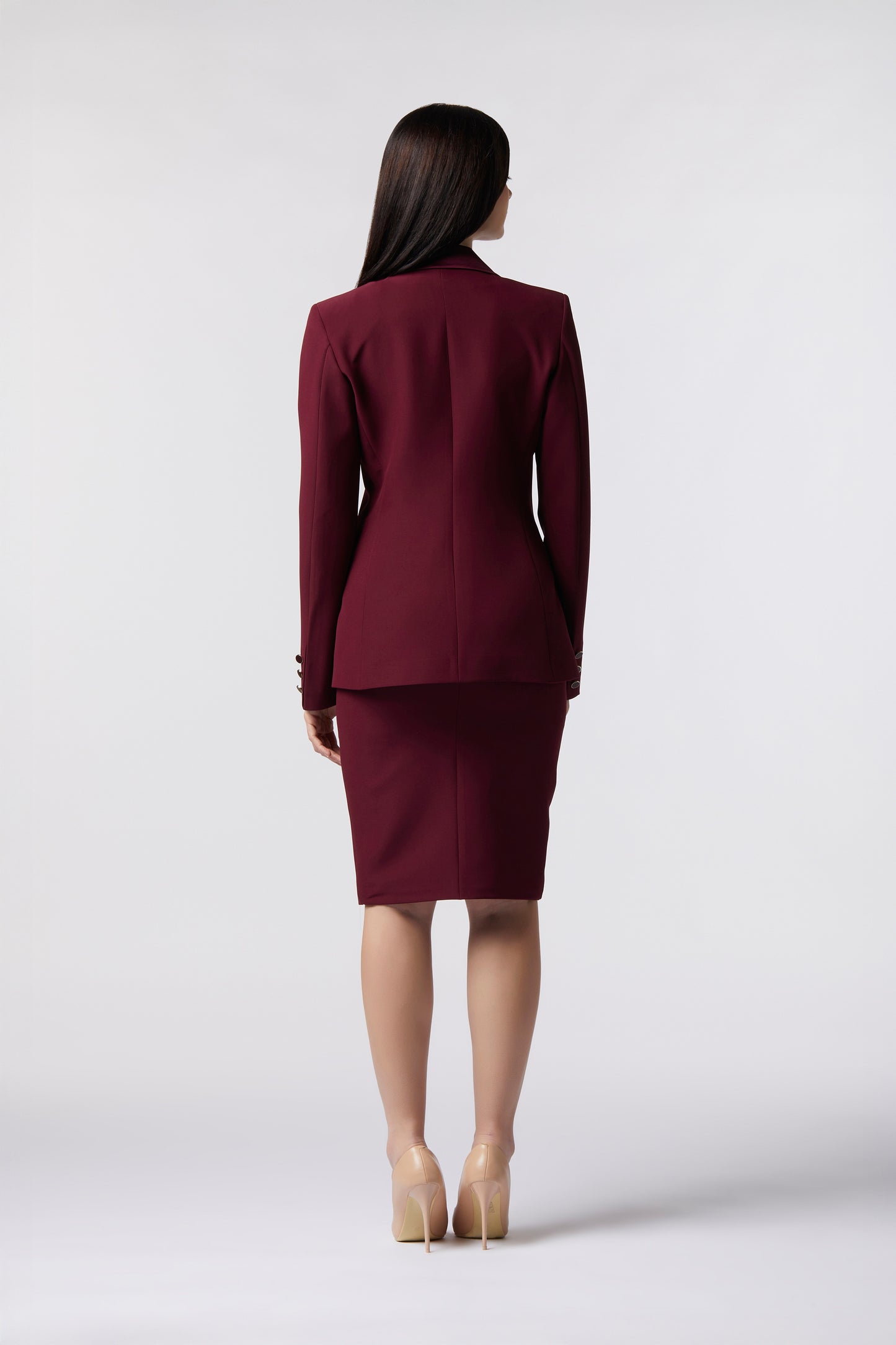 Tailleur Giacca doppiopetto rever raso e Gonna  – Tessuto Stretch