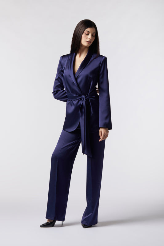 Tailleur Giacca con cintura e Pantalone palazzo – Tessuto Raso