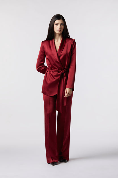 Tailleur Giacca con cintura e Pantalone palazzo – Tessuto Raso