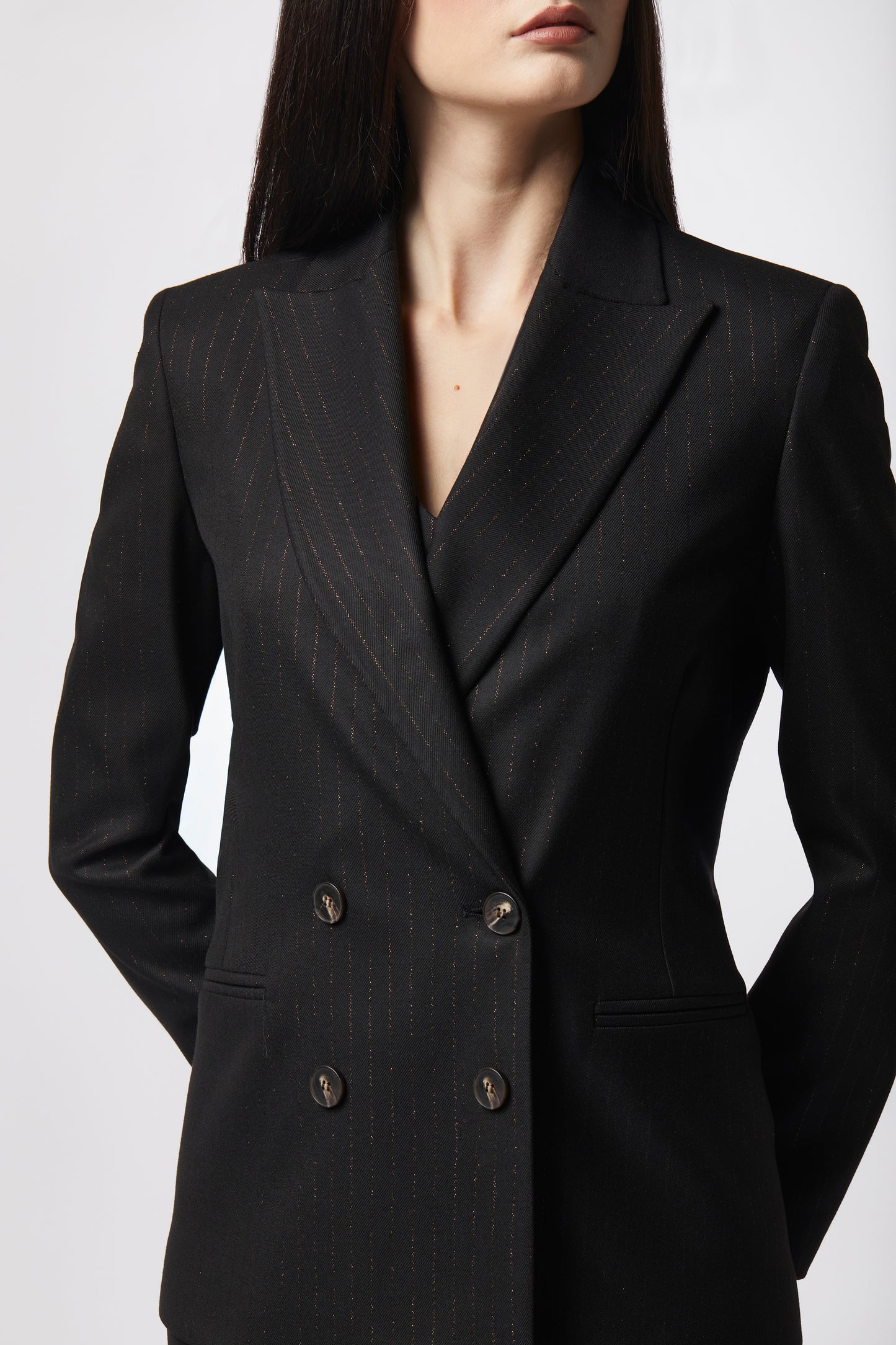 Tailleur Giacca doppiopetto e Pantalone palazzo – Gessato Lurex