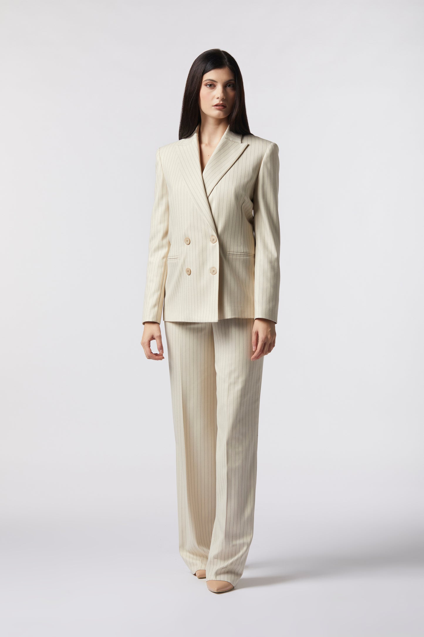 Tailleur Giacca doppiopetto e Pantalone palazzo – Gessato Lurex